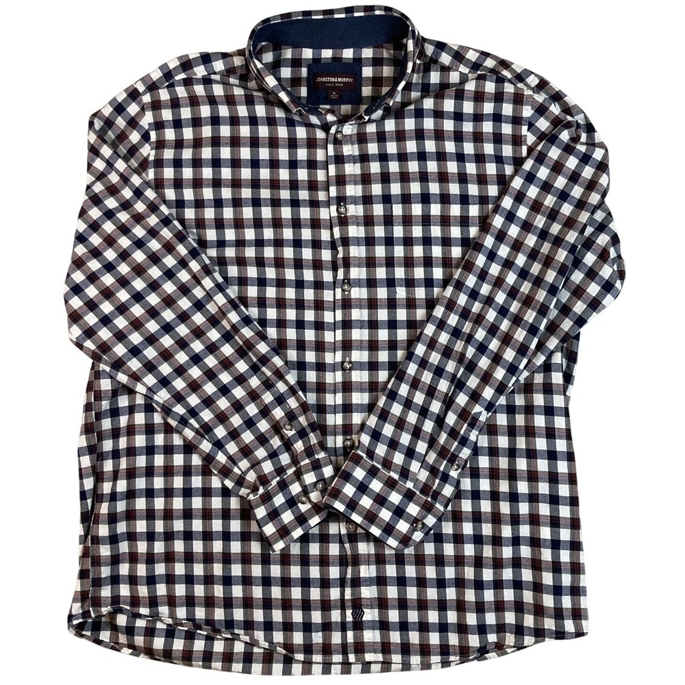 Johnston & Murphy Shirt Button-Down Men XL Plaid Multicolor 100% Cotton Preppy